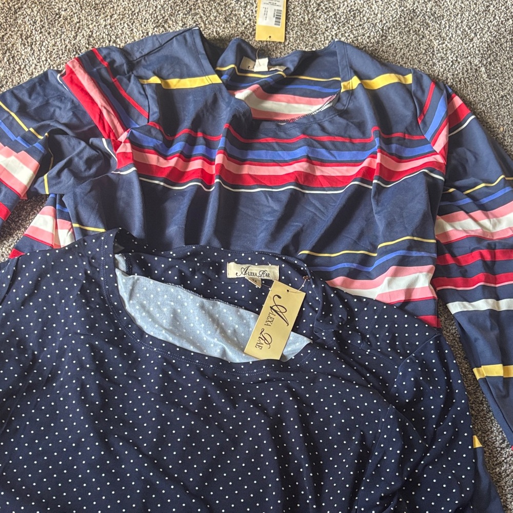Striped and Polka Dot Long Sleeve Tops NEW 3X